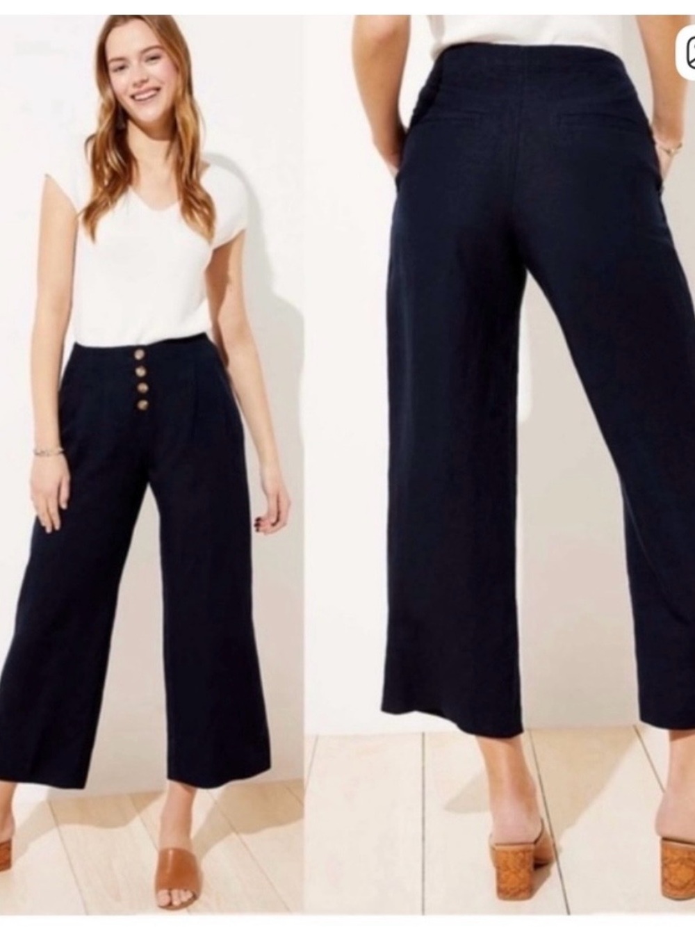 Ann Taylor Loft high rise wide leg crop button up pants 6p